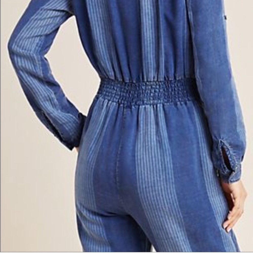 Anthropologie Cloth & Stone Laney Chambray Jumpsuit Striped Pants Jumpsuit XL - Picture 4 of 14